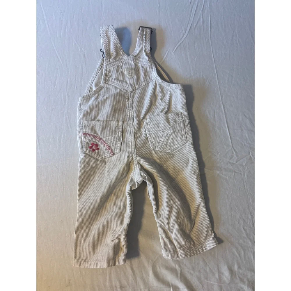 Old Navy Corduroy Overalls Baby Girls‎ 12-18M Cream Floral Excellent Dungarees